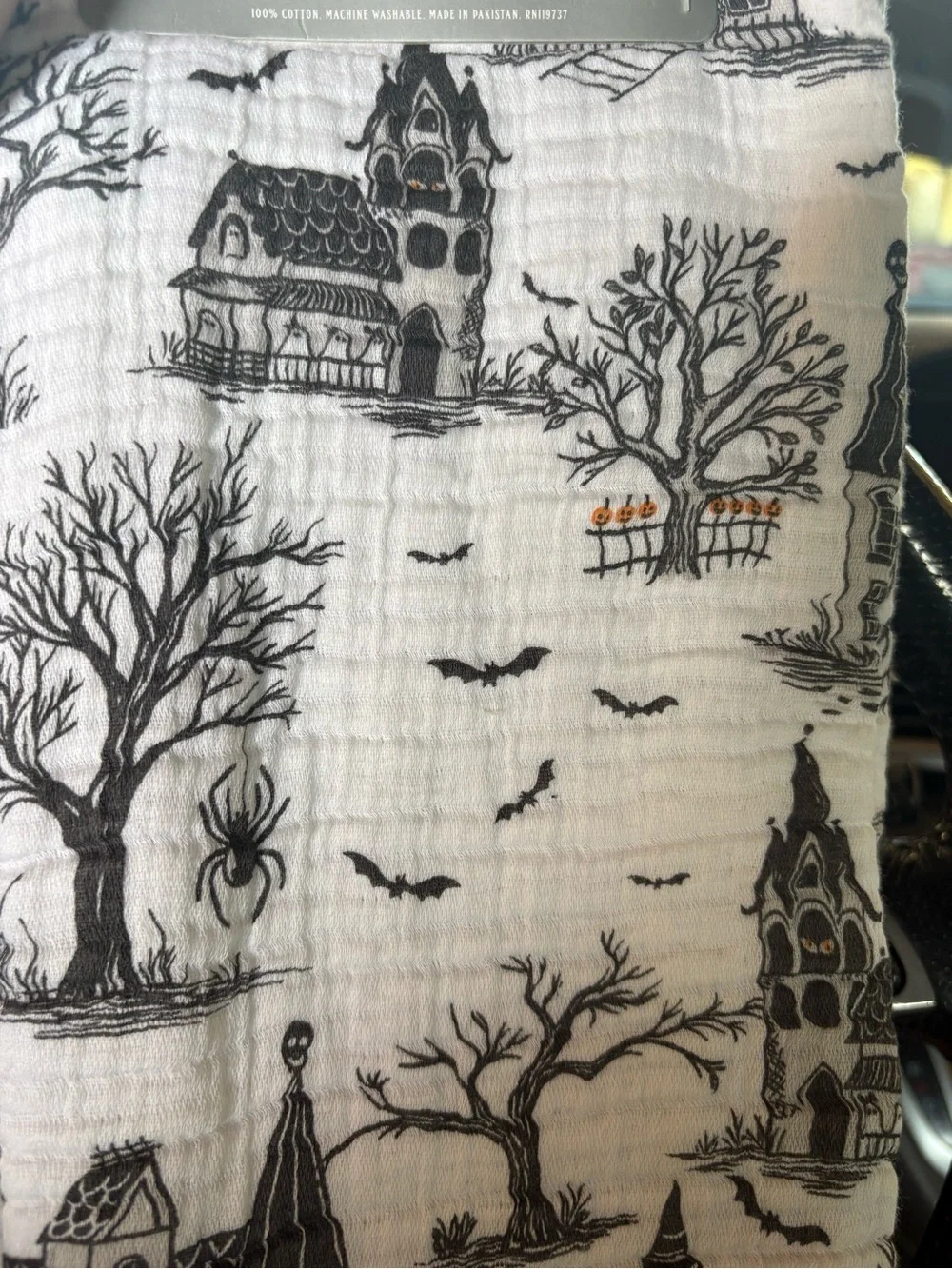 Envogue Halloween Kitchen Towels, Haunted House Toile, Spider, Skeleton